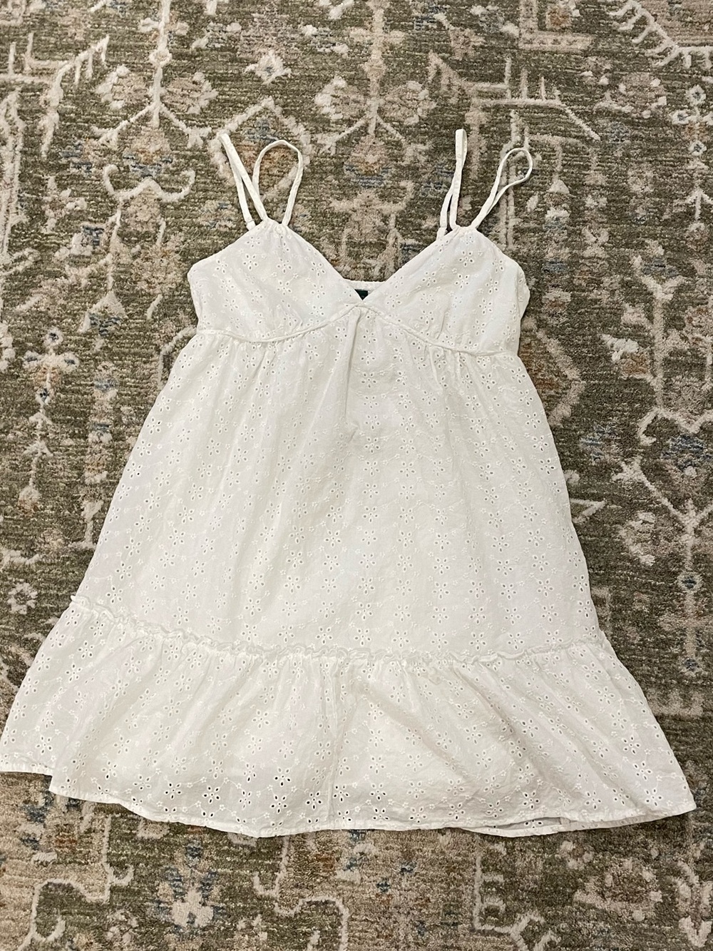 White Eyelet Spaghetti Strap Mini Dress